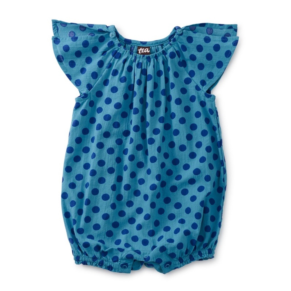 Tea Collection Blue Purple Polka Dot Bubble Romper 100% Cotton 12-18 months girl